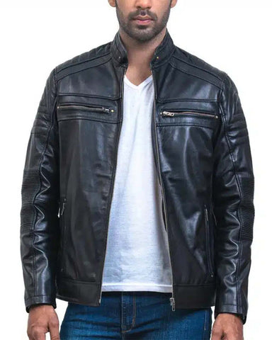 Glowrexs Cafe Racer Men Black Leather Jacket