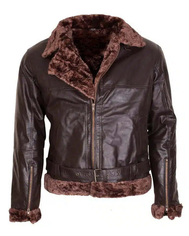 Glowrexs B3 Bomber Aviator Brown Fur Leather Jacket