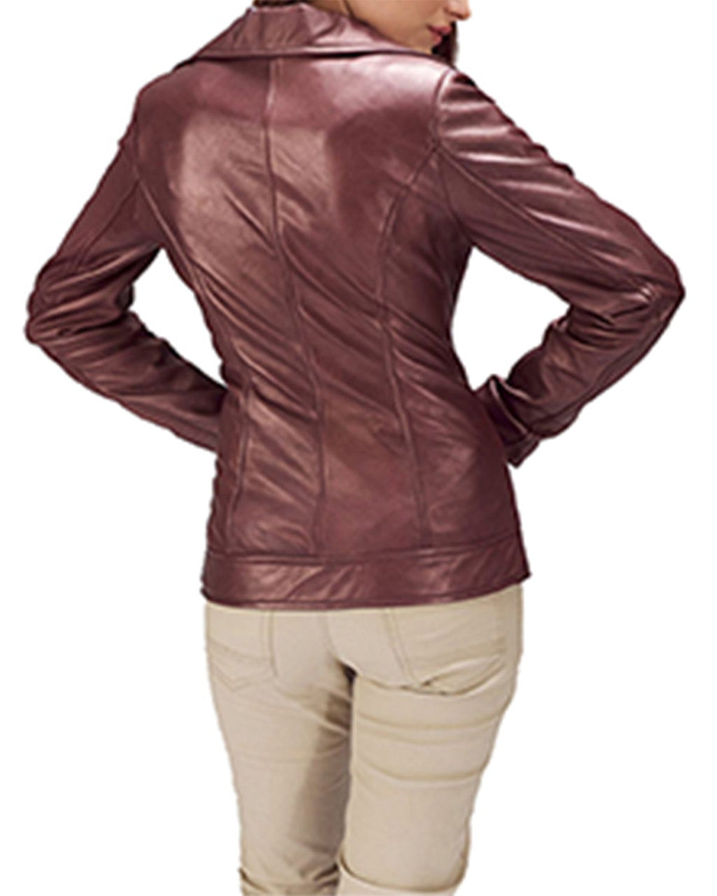 Glowrexs Women's Maroon Biker Leather Jacket