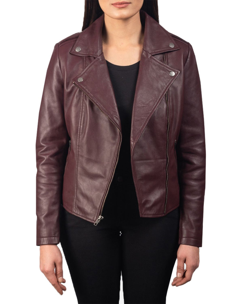 Glowrexs Women's Notch Collar Stylish Biker Leather Jacket