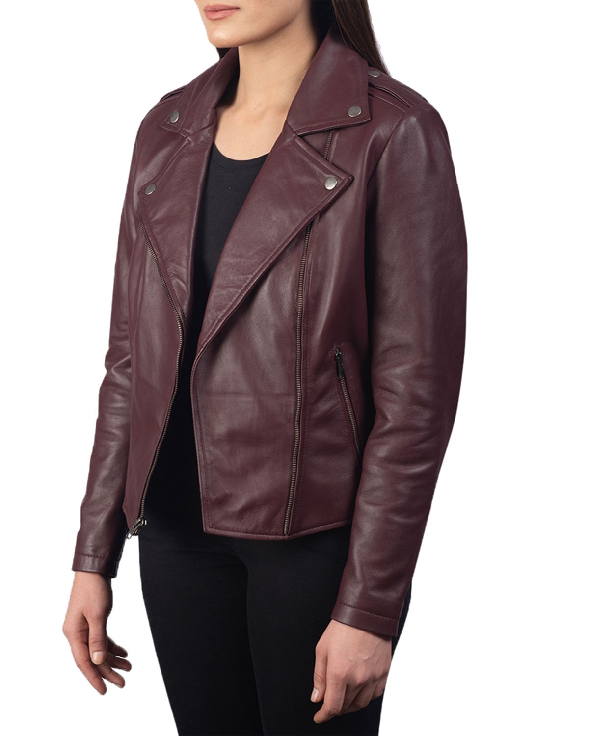 Glowrexs Women's Notch Collar Stylish Biker Leather Jacket