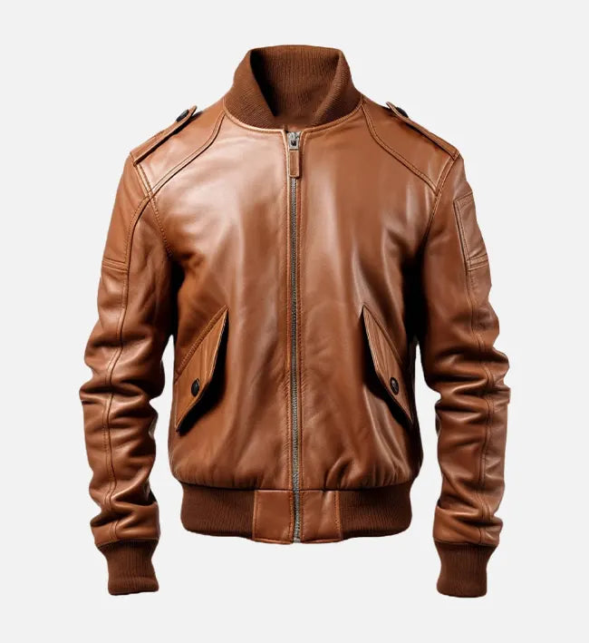 Men's Bomber Brown Real Leather Jacket