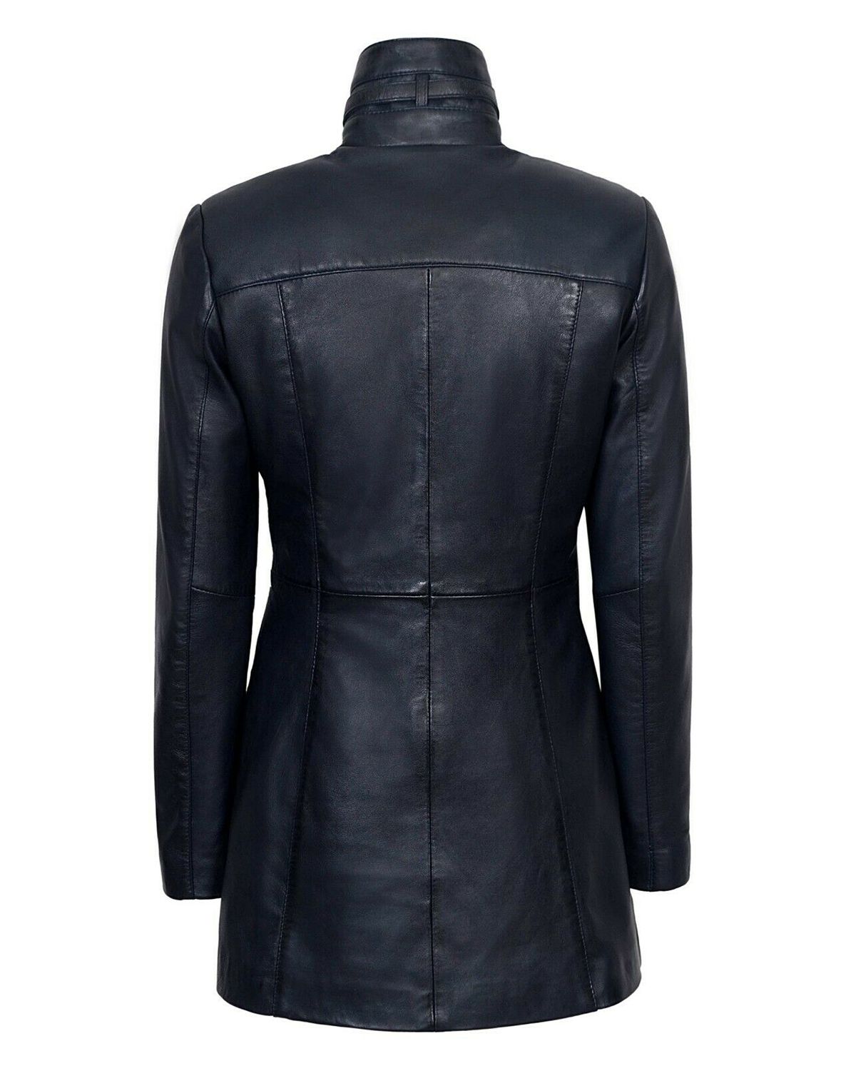 Glowrexs Women's Gothic Style Mid Length Real Sheepskin Leather Coat