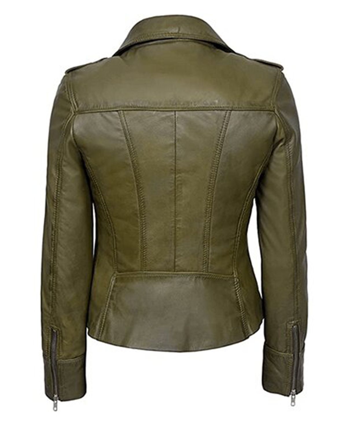 Glowrexs Women's Classic Olive Green Biker Leather Jacket
