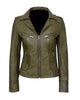 Glowrexs Women's Classic Olive Green Biker Leather Jacket