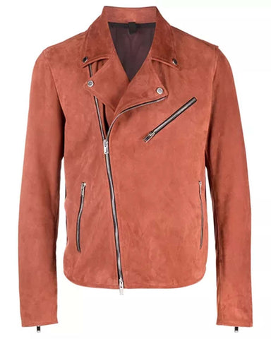 Glowrexs Mens Orange Suede Moto Jacket