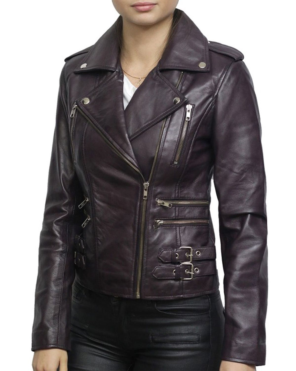 Glowrexs Women's Purple Retro Biker Jacket