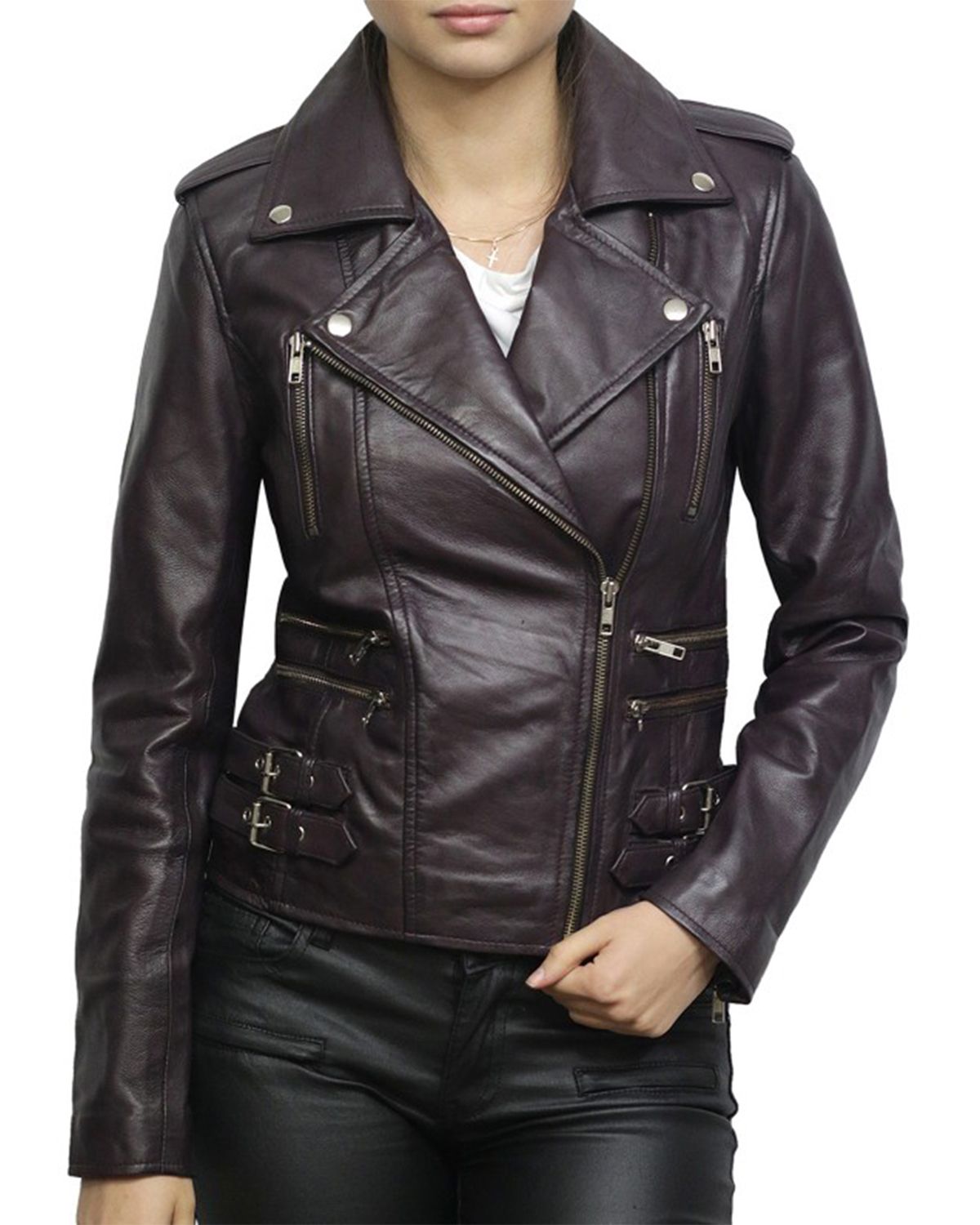 Glowrexs Women's Purple Retro Biker Jacket