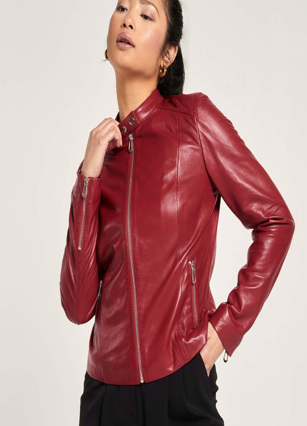 Glexo Women’s Red Leather Racer Jacket