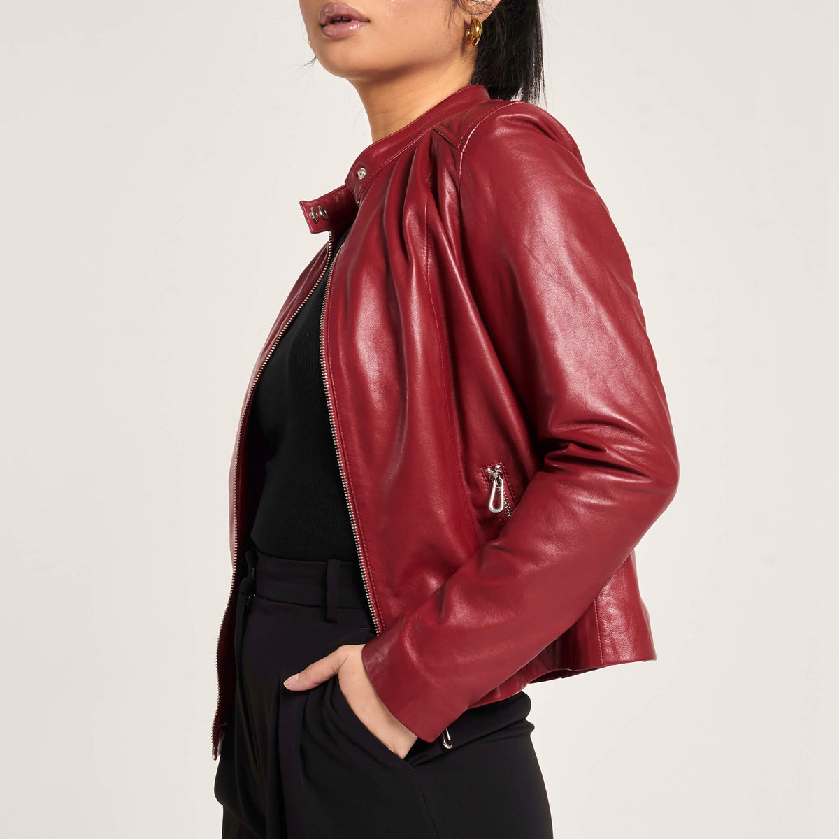 Glexo Women’s Red Leather Racer Jacket