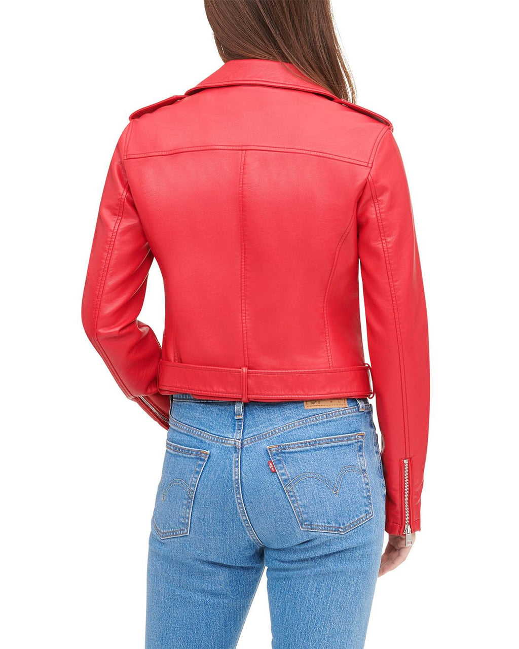 Glowrexs Women's Short Red Biker Leather Jacket