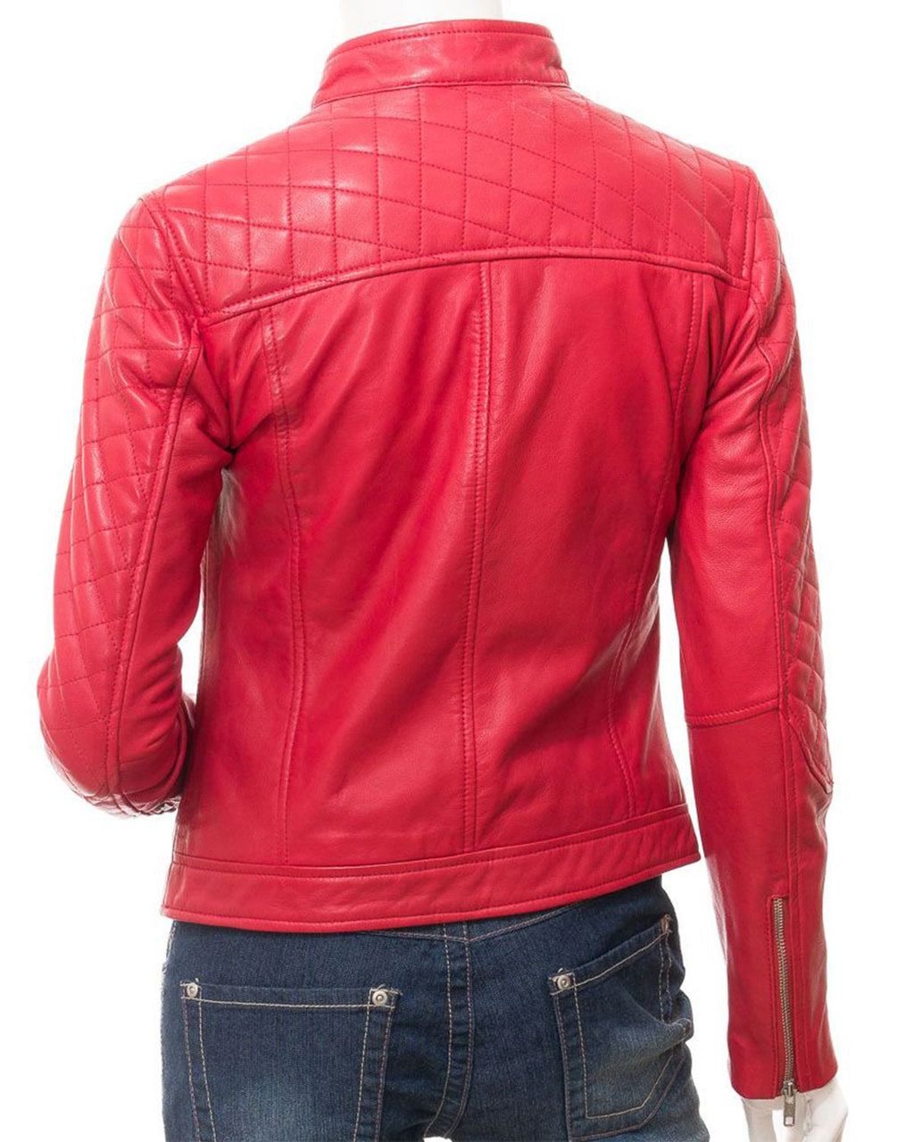 Glowrexs Women's Quilted Shoulder Stylish Biker Cafe Racer Style Real Leather Jacket