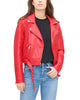 Glowrexs Women's Short Red Biker Leather Jacket