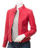 Glowrexs Women's Quilted Shoulder Stylish Biker Cafe Racer Style Real Leather Jacket