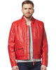 Glowrexs Men's Classic Stylish Red Biker Real Leather Jacket
