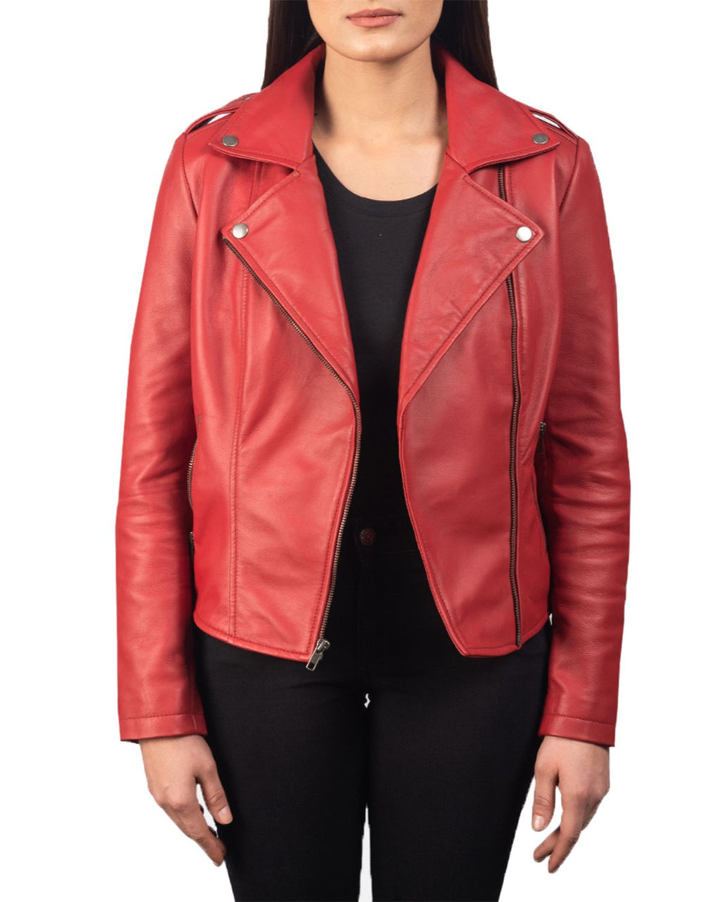 Glowrexs Women's Notch Collar Stylish Biker Leather Jacket