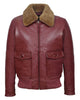 Glowrexs Men's Cherry Bomber Ginger Fur Collar Real Leather Jacket