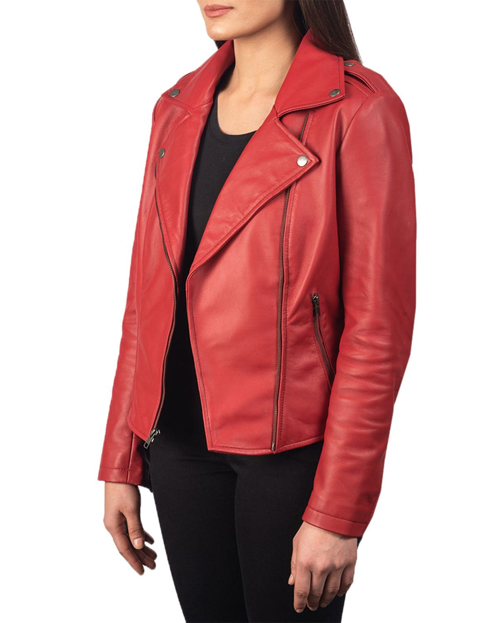 Glowrexs Women's Notch Collar Stylish Biker Leather Jacket