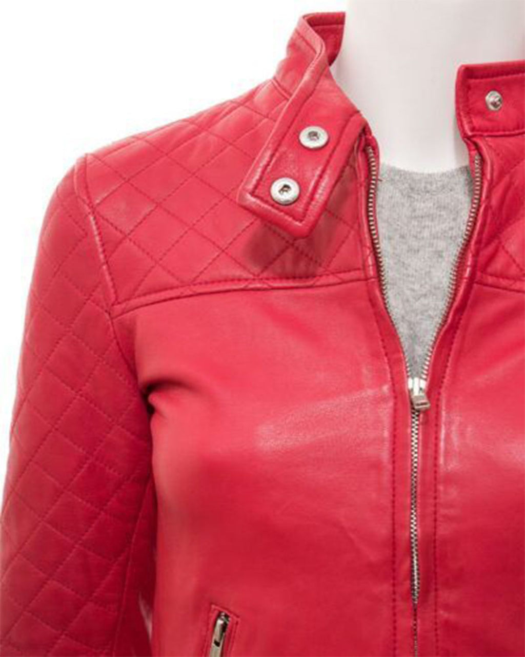 Glowrexs Women's Quilted Shoulder Stylish Biker Cafe Racer Style Real Leather Jacket
