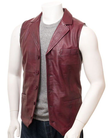 Glowrexs Men's Distressed Genuine Sheepskin Leather Vest