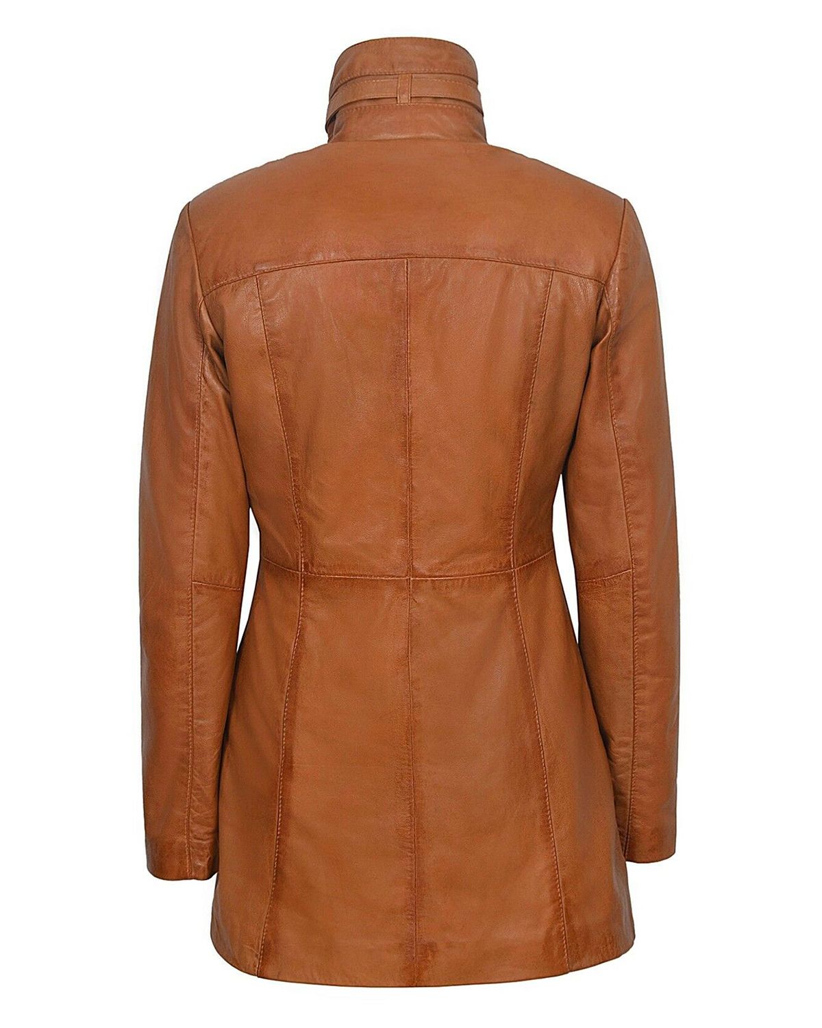 Glowrexs Women's Gothic Style Mid Length Real Sheepskin Leather Coat