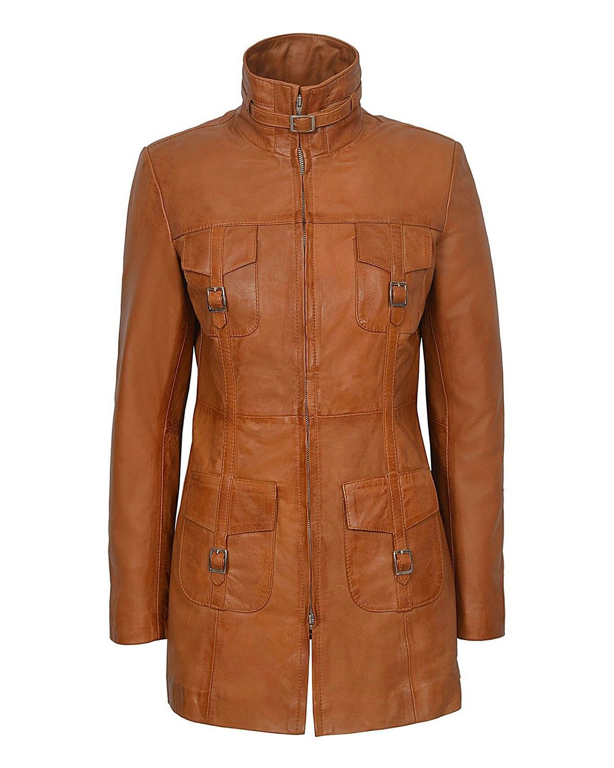 Glowrexs Women's Gothic Style Mid Length Real Sheepskin Leather Coat