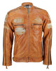 Glowrexs Men Tan Leather Biker Vintage Xpode Jacket With Patches