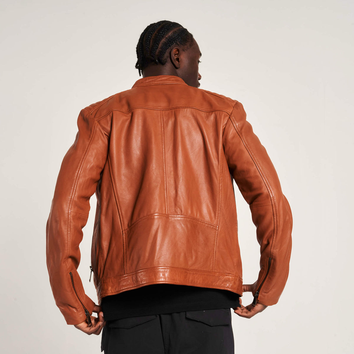 Men’s Tan Chrome-Free Leather Racer Jacket