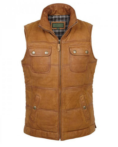 Glowrexs Women’s Tan Brown Leather Gilet