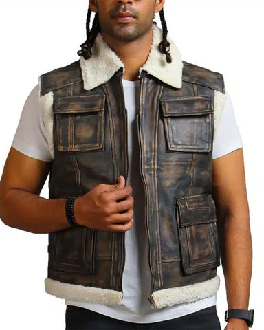 Glowrexs Brown Waxed Fur Leather Vest