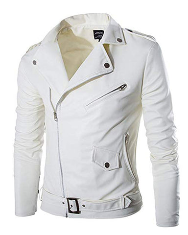 Glowrexs Brando Men’s Motorcycle Biker White Leather Jacket