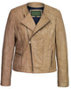 Glowrexs Women’s Sand Collarless Leather Jacket